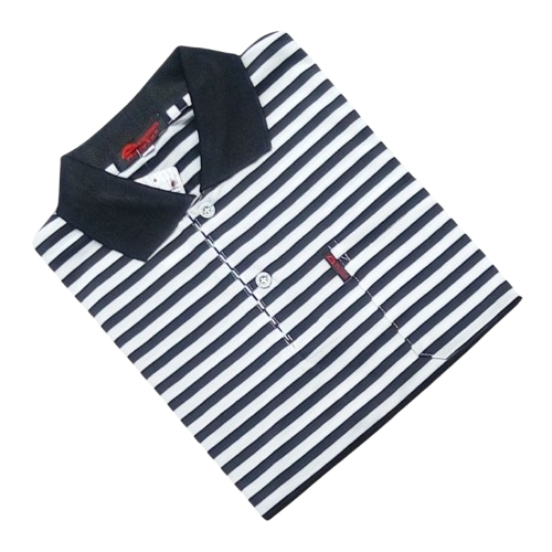 Kaos Kerah Pria Berkantong Motif Salur Garis Garis Ukuran L XL XXL