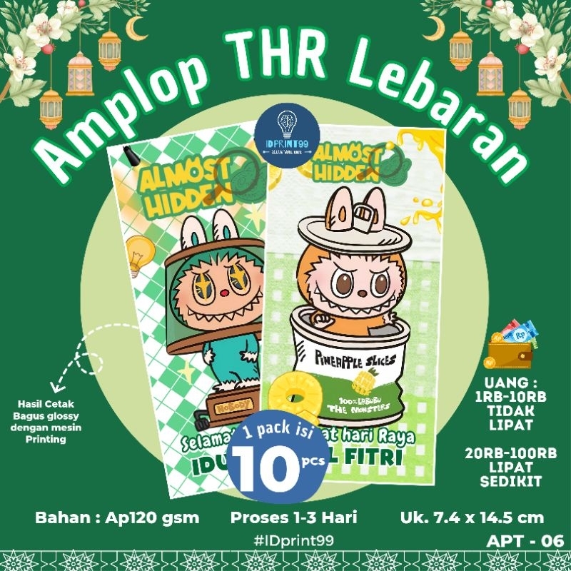 

[10 pc] APT-06 AMPLOP THR IDUL FITRI EDISI LABUBU | AMPLOP THR LEBARAN 7.4 X 14.5 MURAH | RAMADHAN