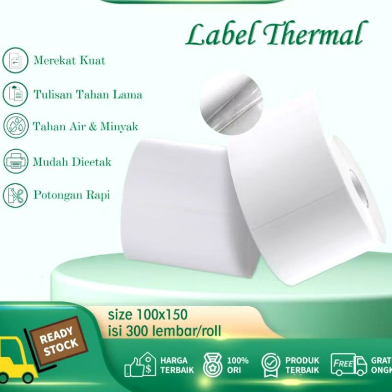 

SKYPACK Kertas Label Thermal Roll Ukuran 100x150mm Direct Thermal 300pcs Barcode Stiker Resi Online Shop Printer A6