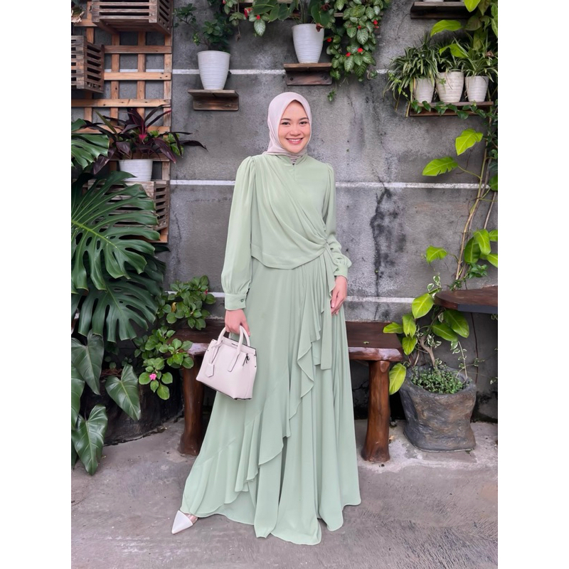 Gonegani SAMARA DRESS SAGE | DRESS GAMIS WANITA BAHAN CERUTY BABYDOLL PREMIUM ORIGINAL GONEGANI | Ro