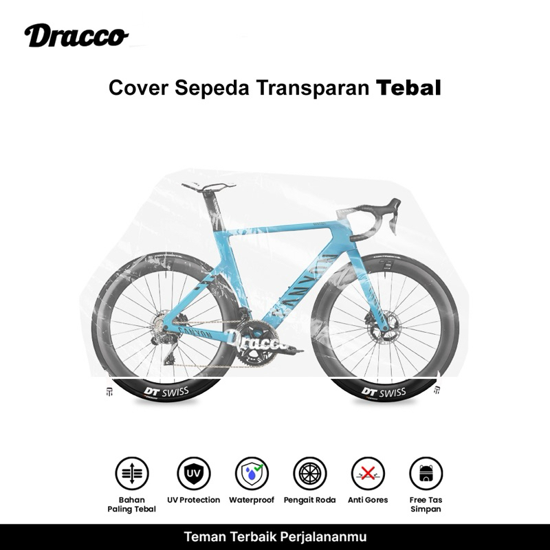 Cover Sepeda Transparan Premium DRACCO Tebal Roadbike Waterproof UV Protection Anti Gores + Tas
