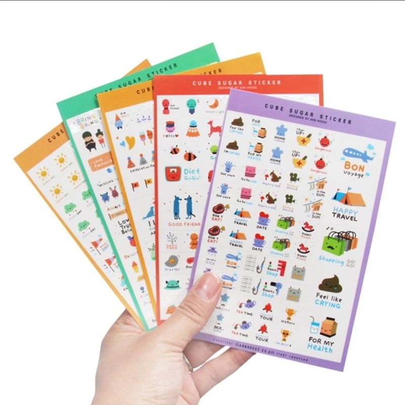 

5pcs deco sticker sugar cube - stiker dekorasi scrapbook journal diary - sticker lucu
