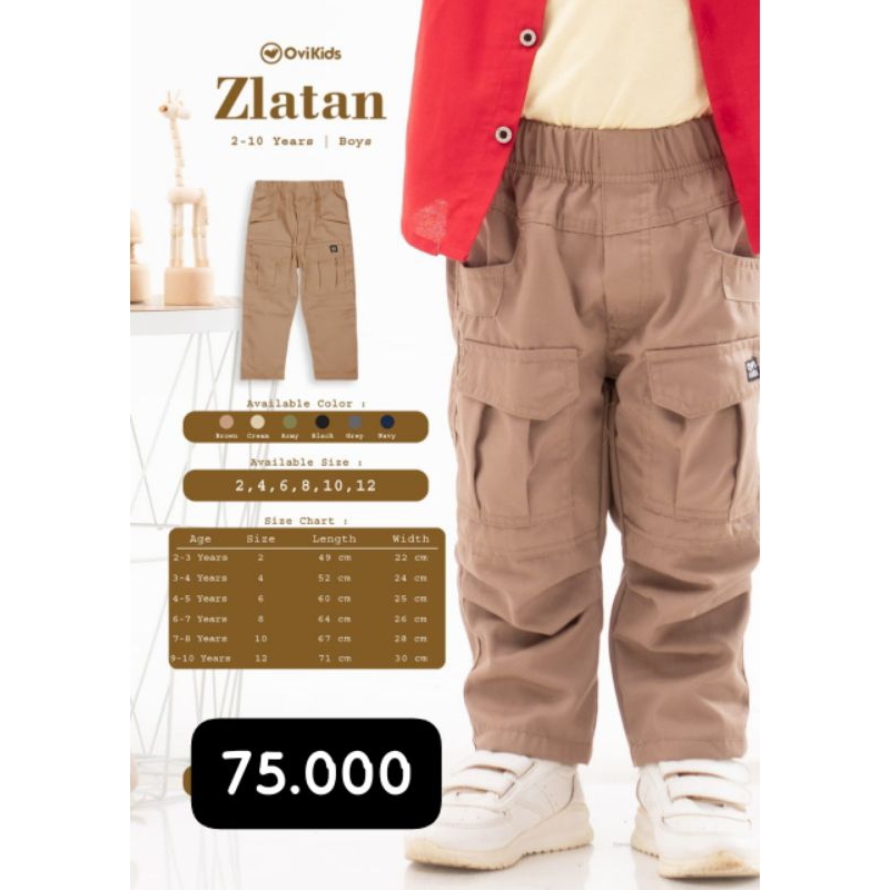 OVIKIDS ZLATAN Celana Panjang Cargo Anak Celana Anak Laki-Laki usia 4-9 Tahun
