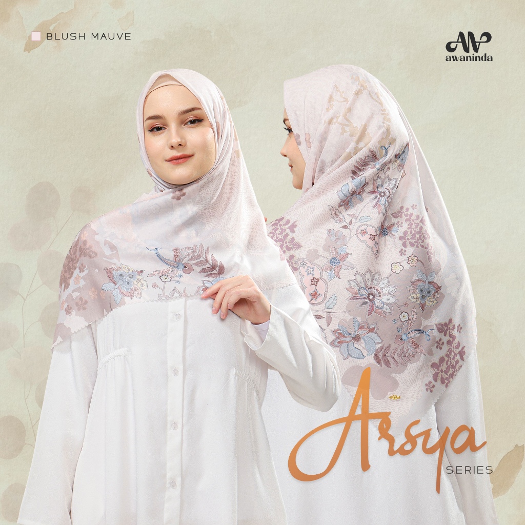 Awaninda - Hijab Segiempat Motif Blush Mauve - Celesti Silk - Arsya Series
