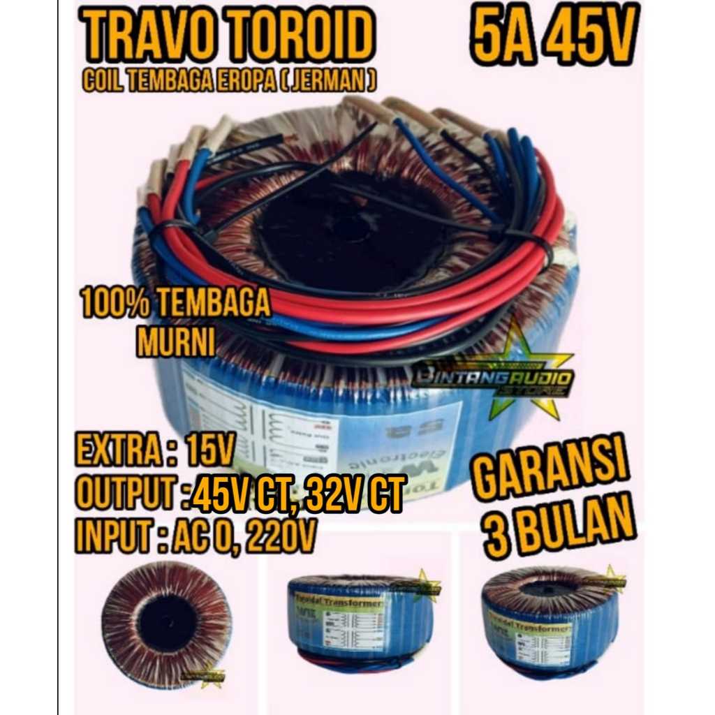 Trafo Toroid 5A Big / Travo Donat Teroid 5 Amper Besar CT 45V 32V Tembaga Murni HELENIC Jerman