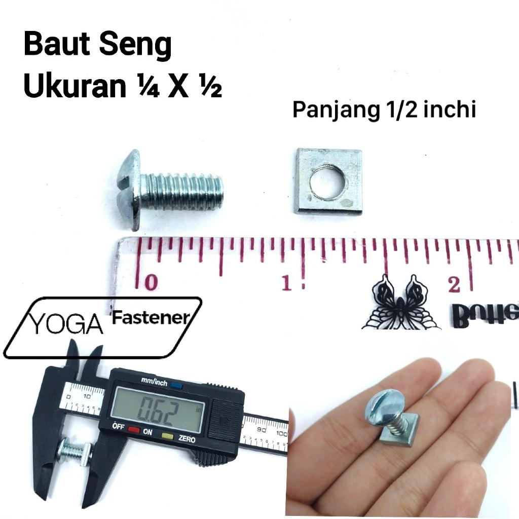Baut Seng ¼ x ½ sudah termasuk Mur kotak baut plat nomor