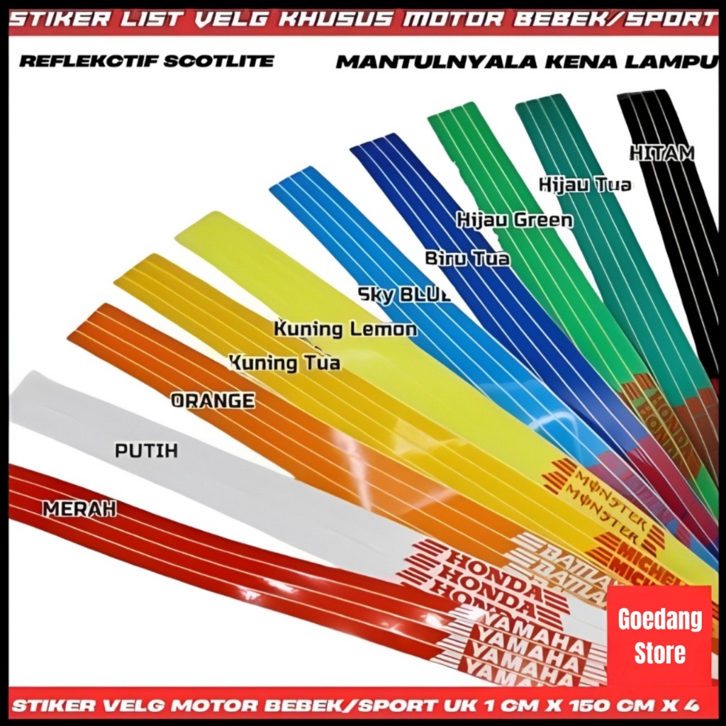 STIKER VELG/LIST VELG khusus MOTOR BEBEK/SPORT Reflektif/Nyala Kena Lampu Termurah