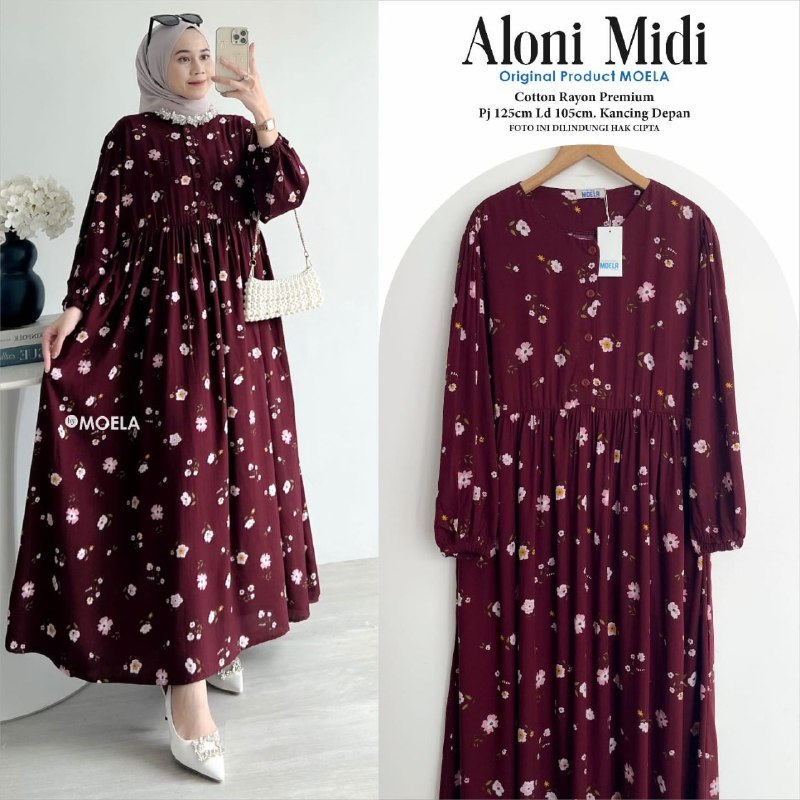 Moela Aloni Midi Kebaya Wanita Motif Bunga | Bahan Cotton Rayon Premium