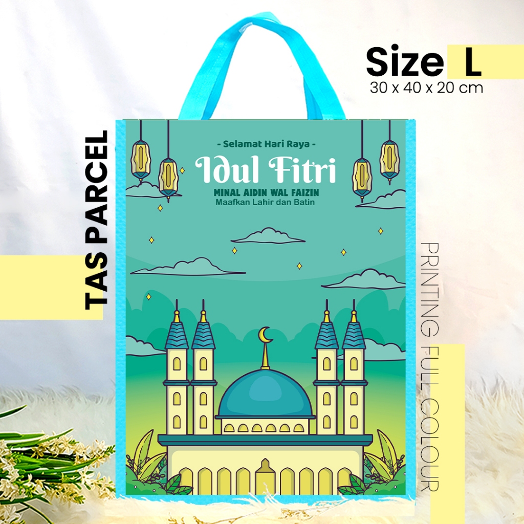 

TAS LEBARAN BIRU AWAN UKURAN SEDANG 30x40 - GOODIEBAG IDUL FITRI / TAS PARCEL PRINTING