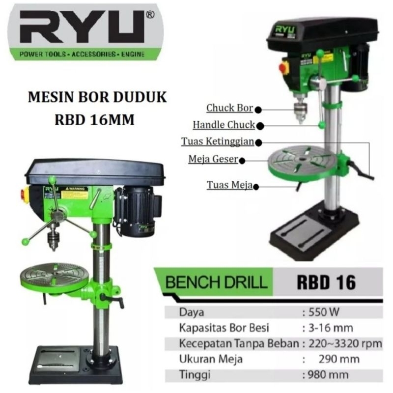 RYU Mesin Bor Duduk listrik RBD 16 electric bench drill 16mm