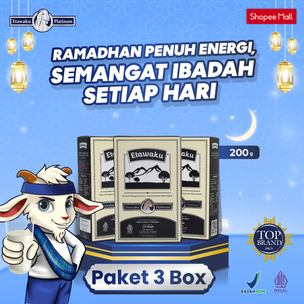 

Etawaku Platinum Paket 3 Box - Susu Kambing Etawa Murni + Krimer Bubuk yang Berkhasiat Tinggi Memiliki Kandungan Protein dan Vitamin Kompleks yang lengkap , melancarkan pencernaan serta Dapat Mengatasi Nyeri Persendian