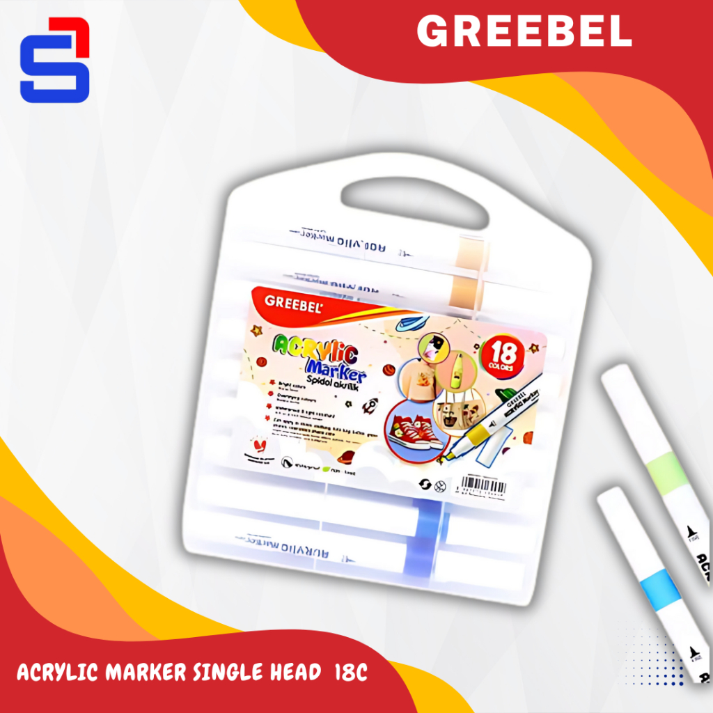 

GREEBEL Spidol Warna Warni 1 Set / Spidol Marker Acrylic Single Head (18 Warna) / Spidol Warna