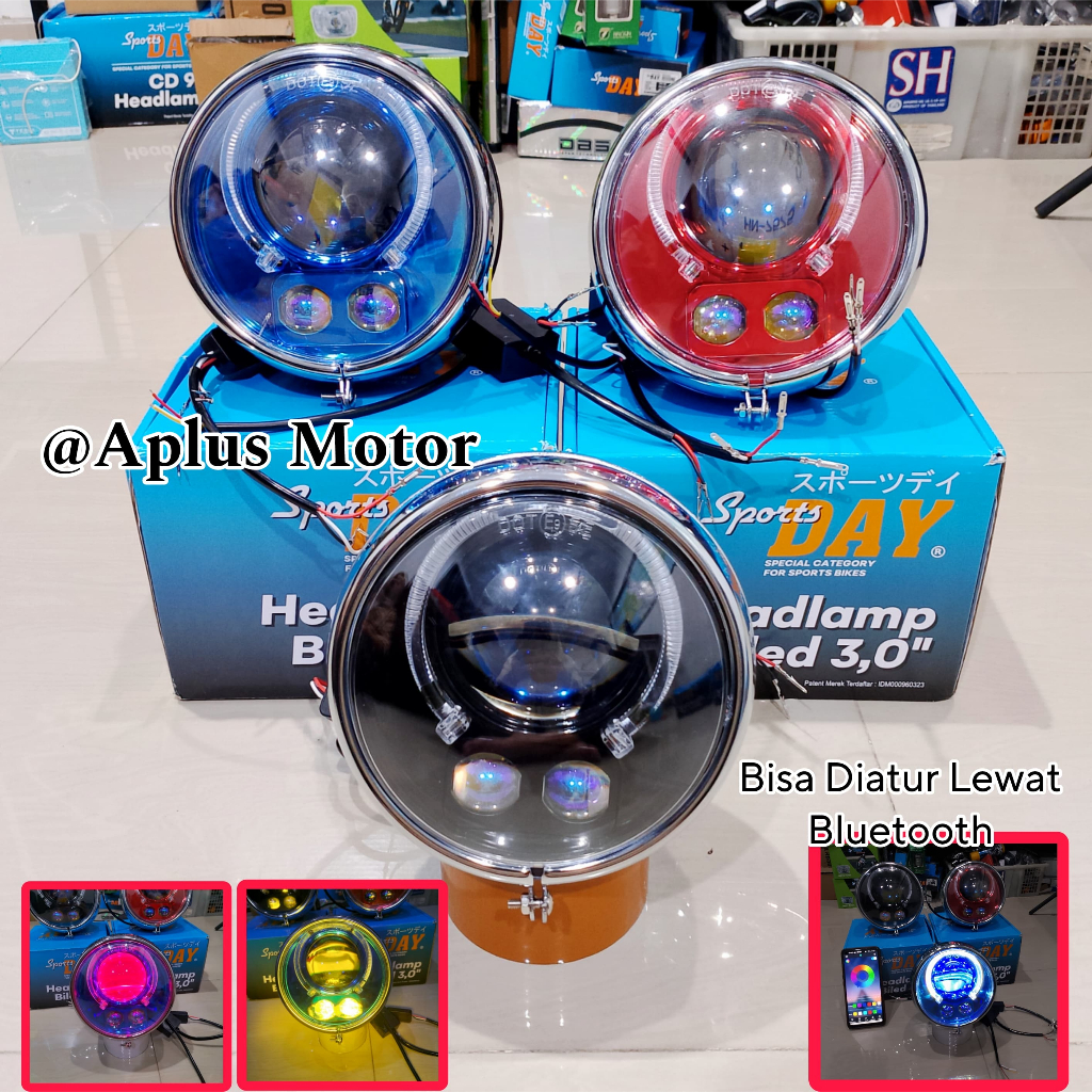 BILED LASER BILED CB 125 BILED LASER TERBARU DAY biled set batok cb 125 crom RGB BLUETOOTH/APK