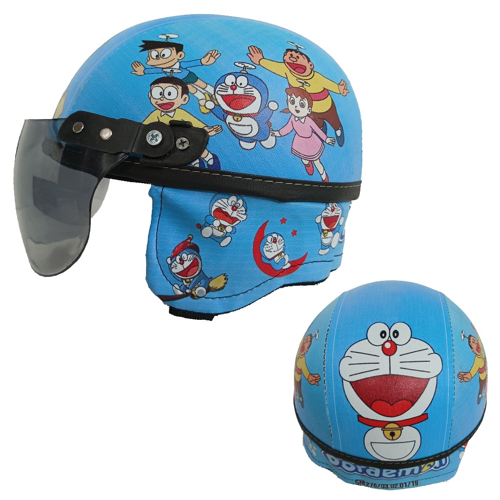 Helm anak doraemon biru hitam