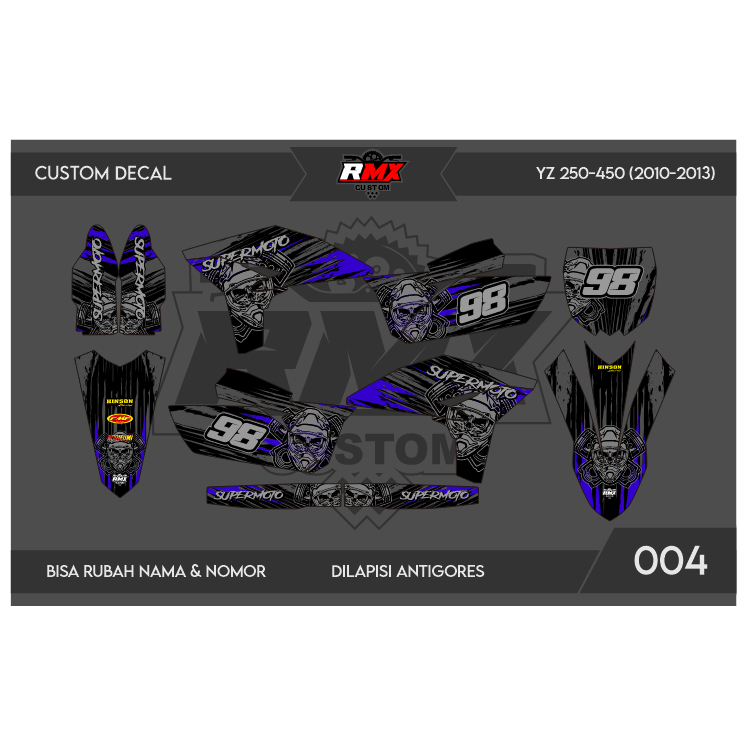 DECAL STICKER YZ 250 (004) DEKAL STIKER YZ 250F 450 450F FULLBODY 2010 2011 2012 2013 HITAM MERAH, K