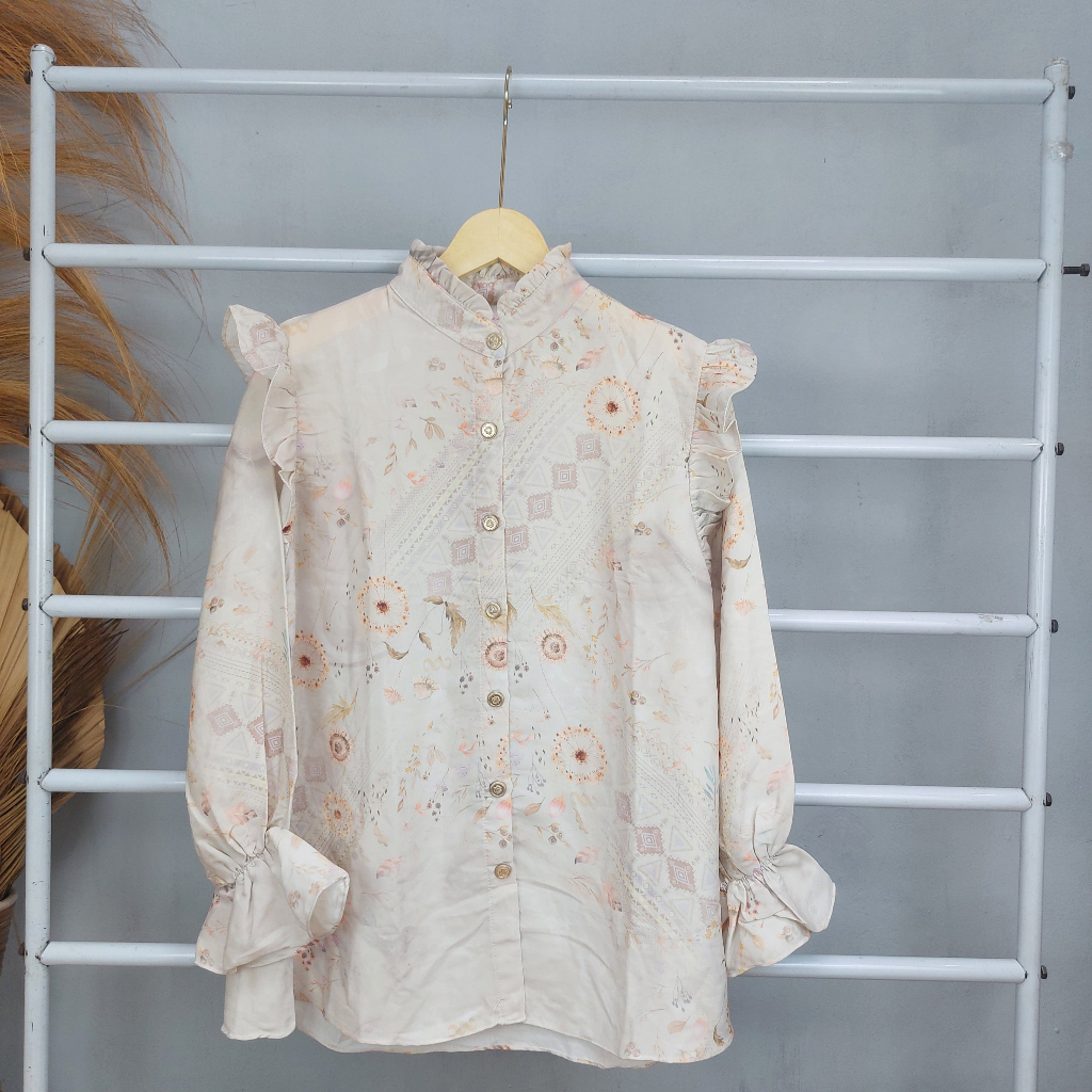 HAUKEN OUTFIT / Blouse Printed Motif Brokat Wanita Dewasa / Kemeja Brokat Bordir Perempuan Kerja Kan