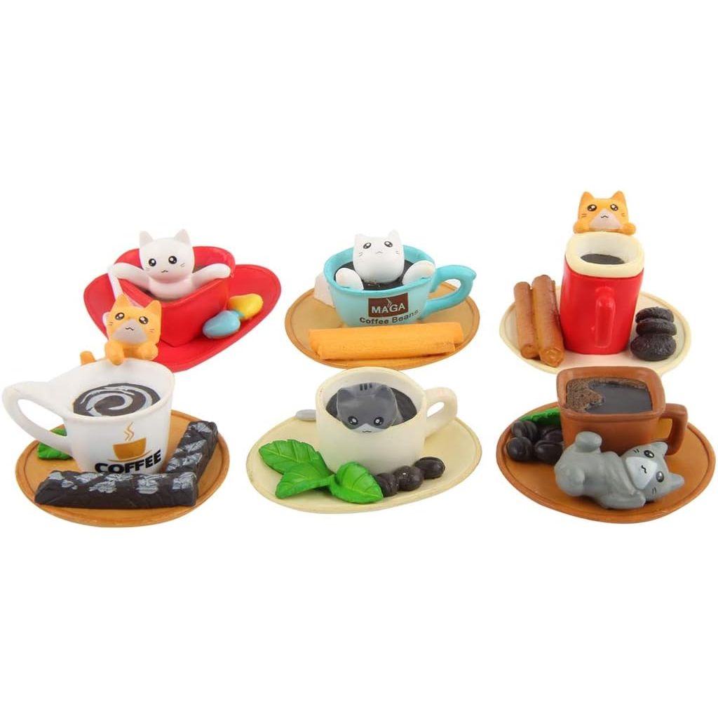 6 Buah/Set Patung Kecil Cangkir Kopi Roti Panggang Kucing Miniatur
