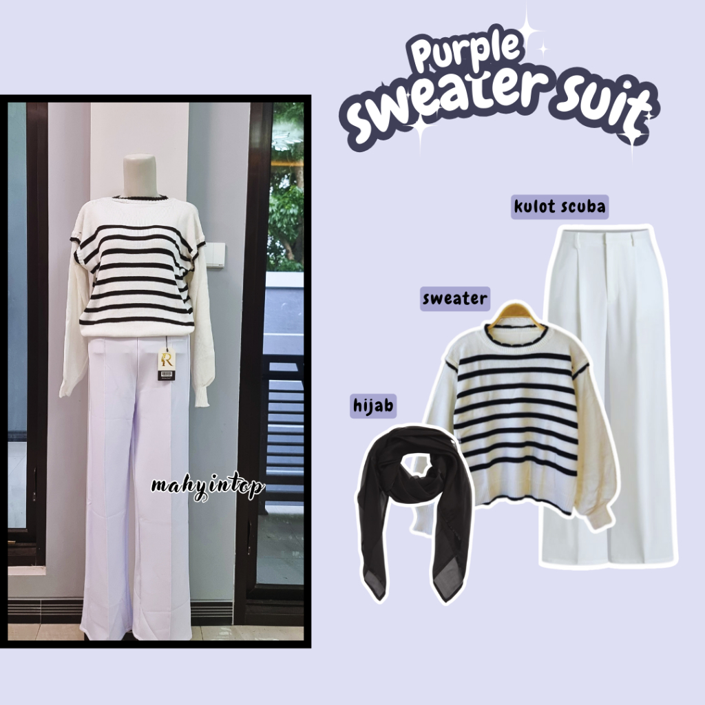 One Set Hijab Wanita Korean Style 3in1 ( Sweater + Kulot Scuba + Hijab ) OOTD Oneset Remaja