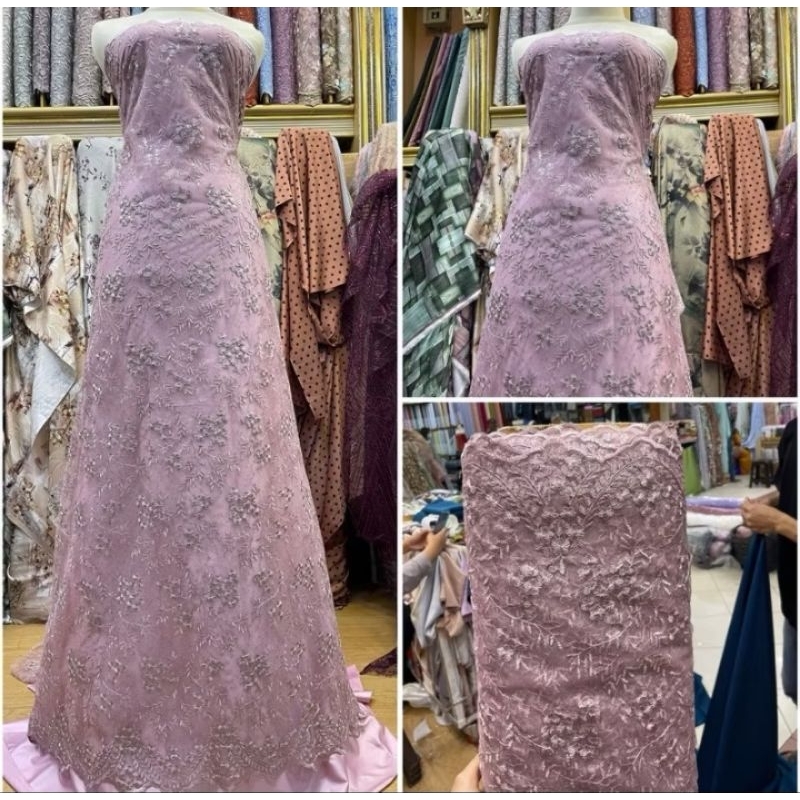 Kain tille eudora prada renda pinggir payet squinn / kain brukat kebaya pesta / brokat wisuda / sera