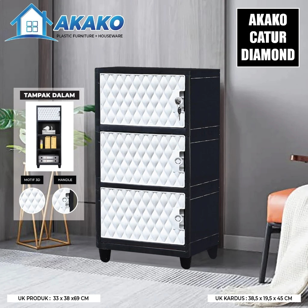 (Good) AKAKO - Lemari Pakaian Plastik Swing Catur 1 Pintu Diamond dan Polos Susun 2, 3, 4 dan 5