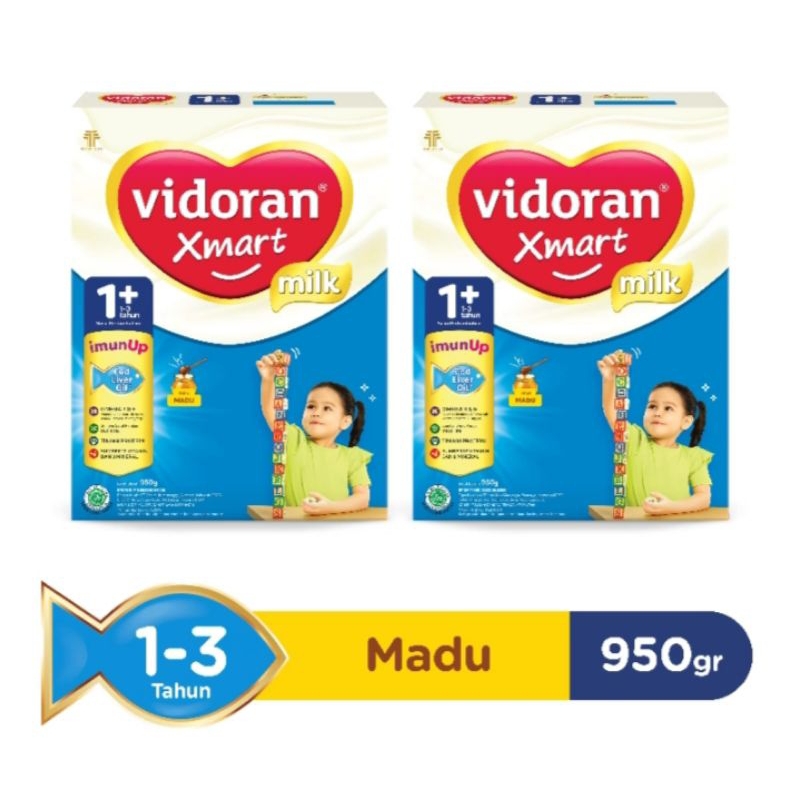 

vidoran Xmart 1+ Madu 925gr Susu Formula Pertumbuhan Anak 1-3 Tahun - 2 box