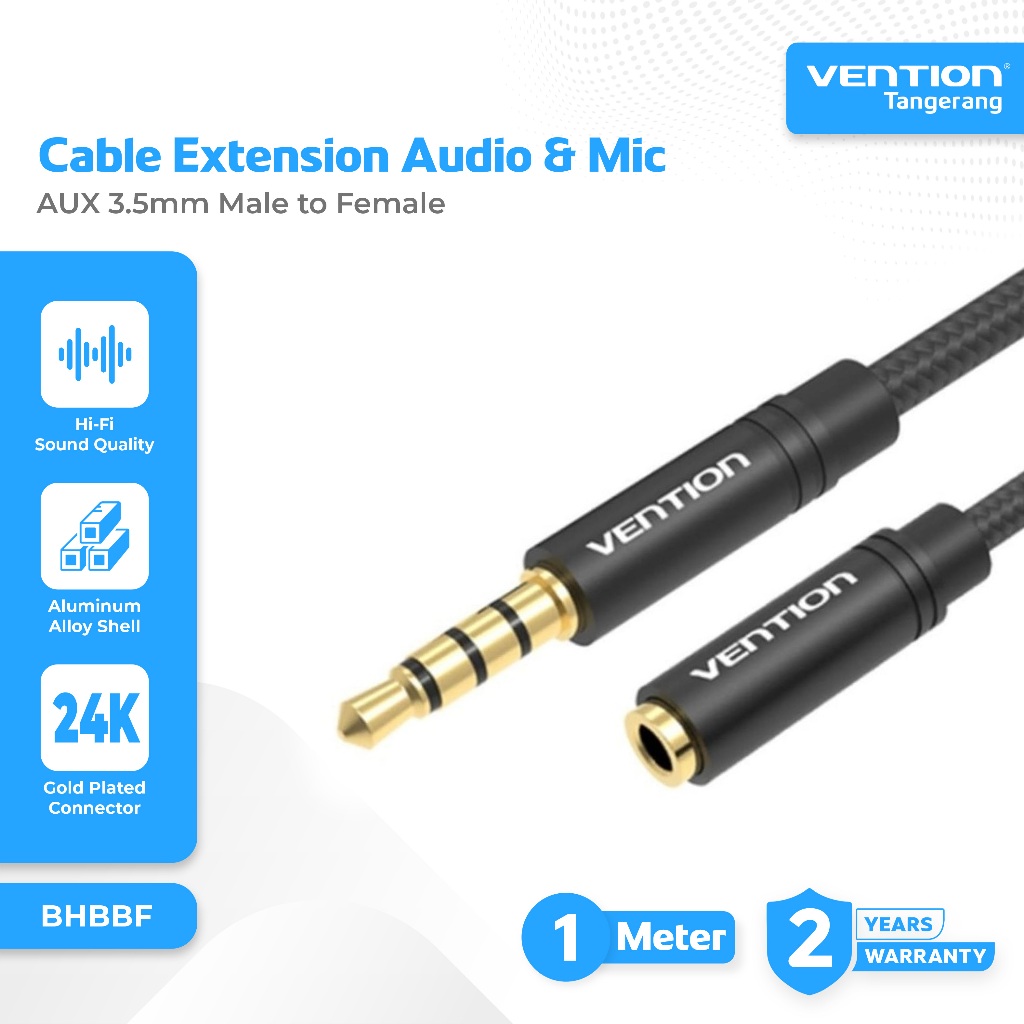 Vention Kabel Extension Audio AUX 3.5mm TRRS Male To AUX 3.5mm Female Braided Audio & Mic 1 Meter - 