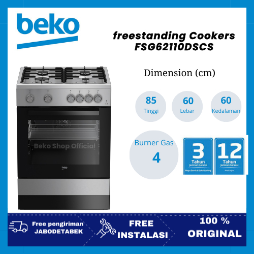 khusus luar kota Beko Freestanding Cooker FG62110DSCSS 75cm - Beko