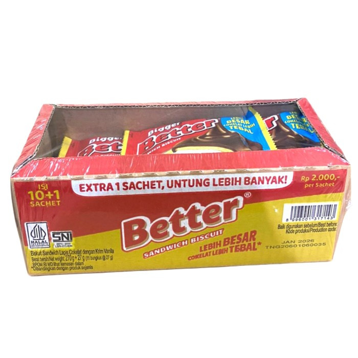 

Better Sandwich Vanilla Cream Biskuit 27G 1 Box Isi 10+1