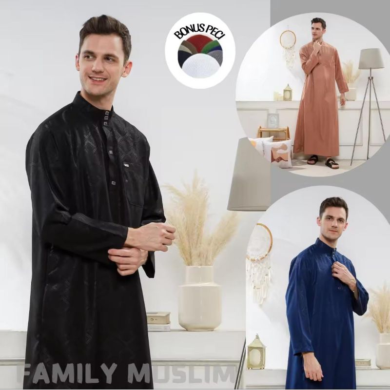 Jubah gamis lengan panjang - jubah AZZKAN premium - gamis import - jubah kain bermotif
