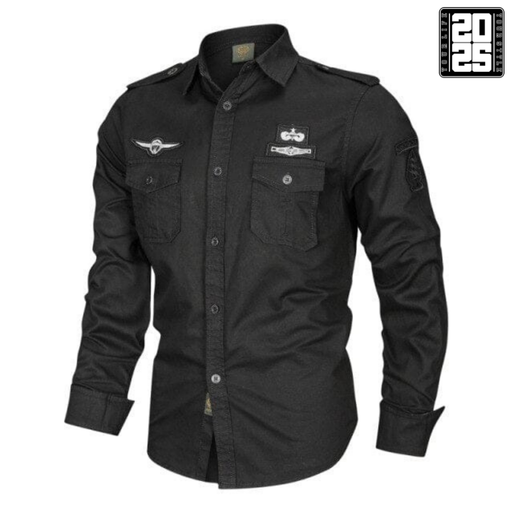 Kemeja Tactical Pria Hitam Bordil Lengan Panjang / Kemeja Pria Lengan Panjang / Kemeja Tactical Pria