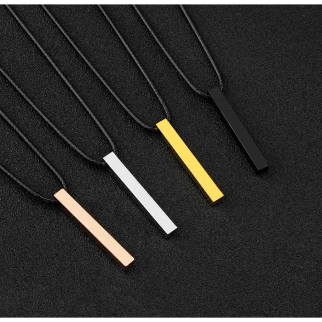 Kalung Pria Model Tali Hitam Korea Liontin Balok Stainless Kekinian