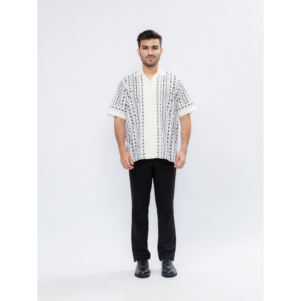 Batik Adiharjo Kemeja Lengan Pendek Lurik Gauri White | Kemeja Batik Pria Katun Premium