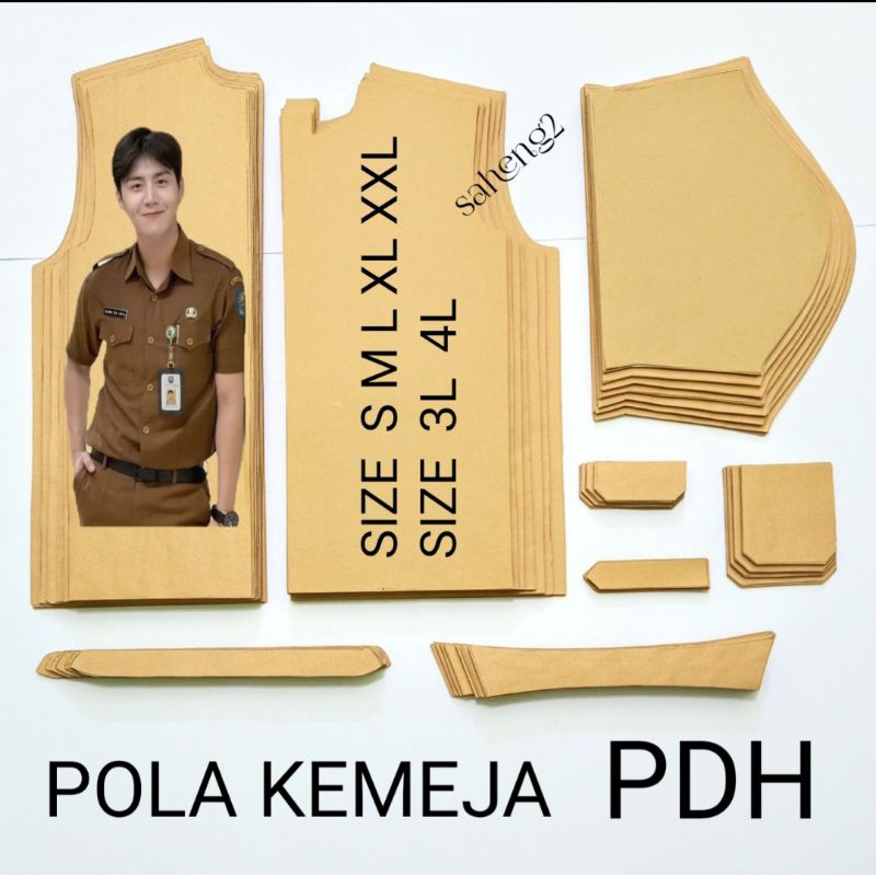 POLA KEMEJA PDH PRIA 5 & 2 UKURAN SIZE S M L XL XXL & 3L 4L