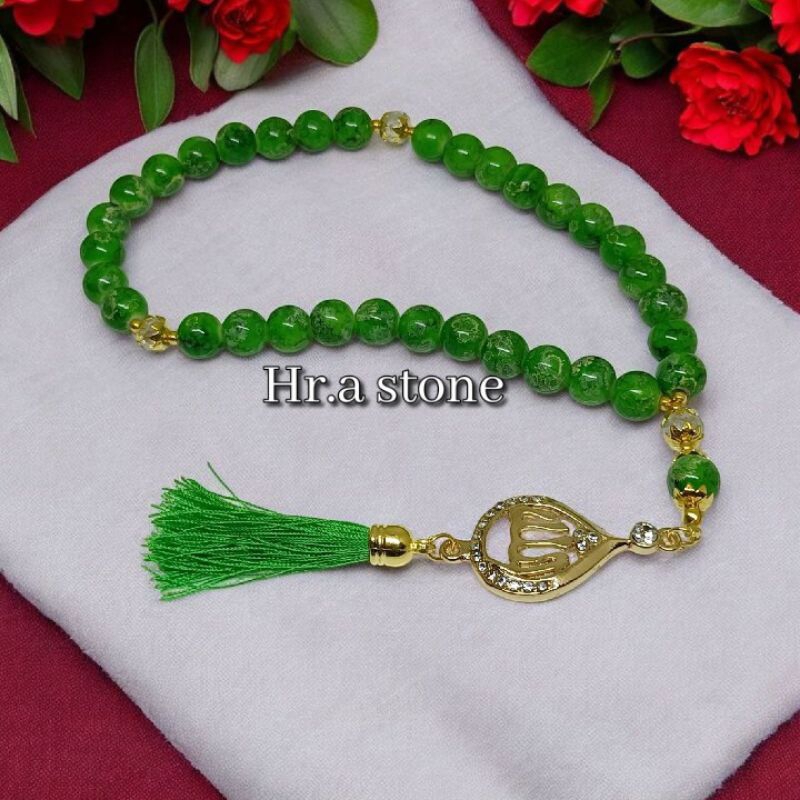 TASBIH BATU PIRUS FOREST GREEN+LAFADZ ALLAH 10MM 33 BUTIR