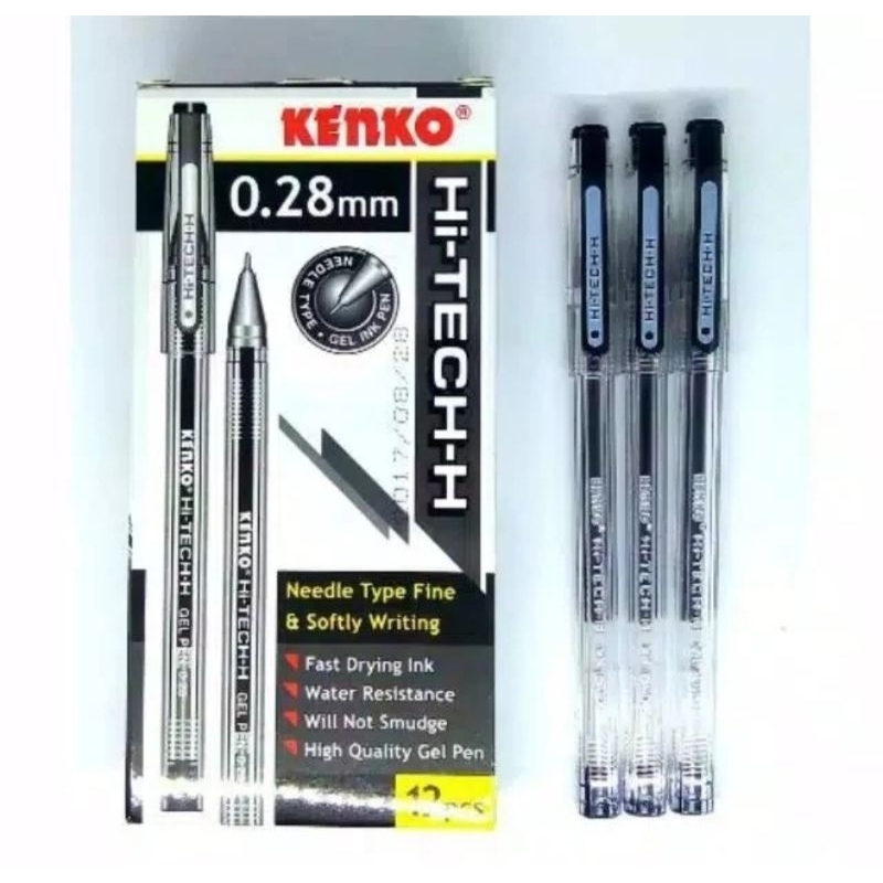 

KENKO HITECH HI TECH 0,28 PULPEN PEN GEL HITAM BIRU ISI 12 PCS