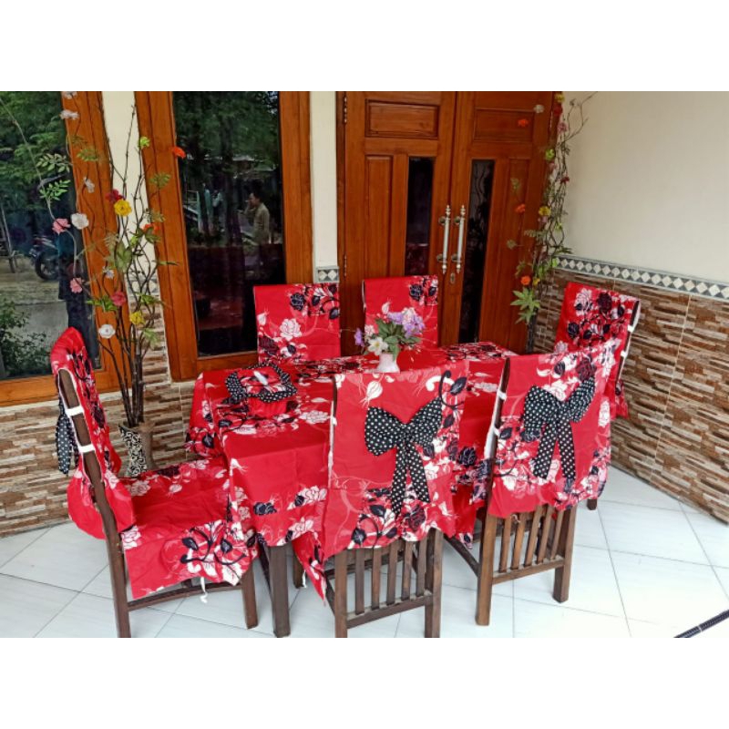 Sarung kursi 6 Taplak Meja Makan set
