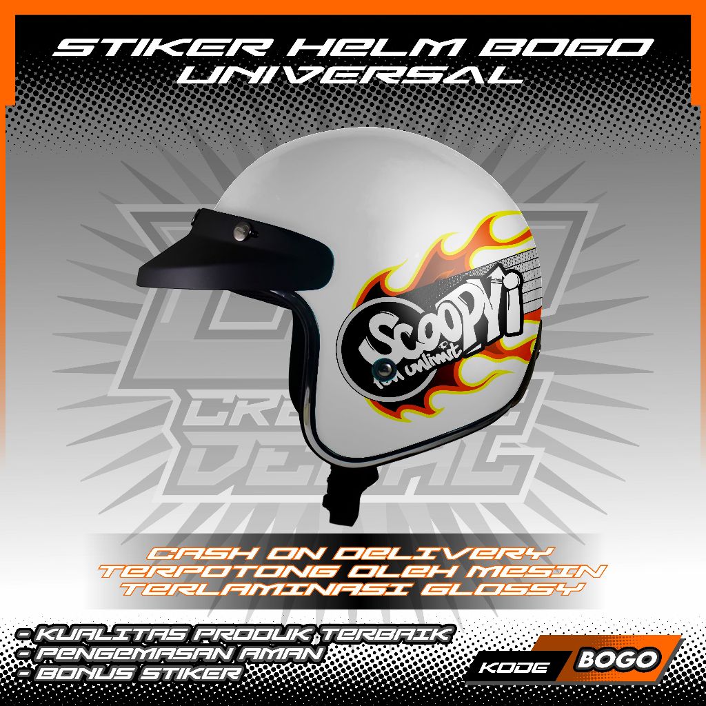 STIKER STRIPING HELM BOGO UNIVERSAL MOTIF API VERSI 1 GRATIS CUSTOM NAMA & CUSTOM LOGO | STIKER HELM