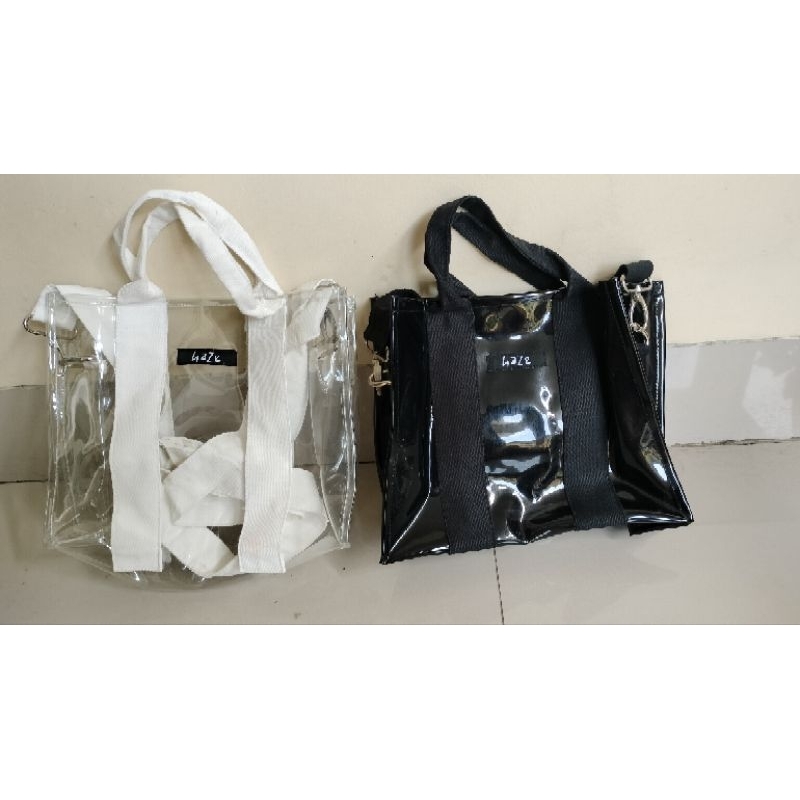 Tas Selempang Wanita Transparan Hitam Putih (Preloved/Bekas)