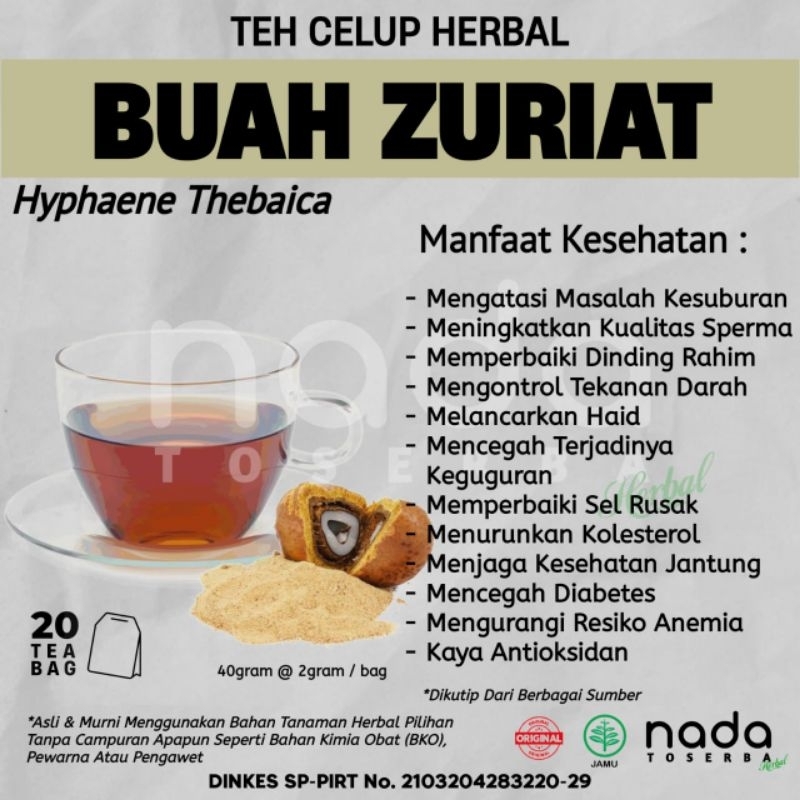 

Teh Celup Herbal BUAH ZURIAT Isi 20 Tea Bag | Promil & Kesuburan | Hyphaene Thebaica