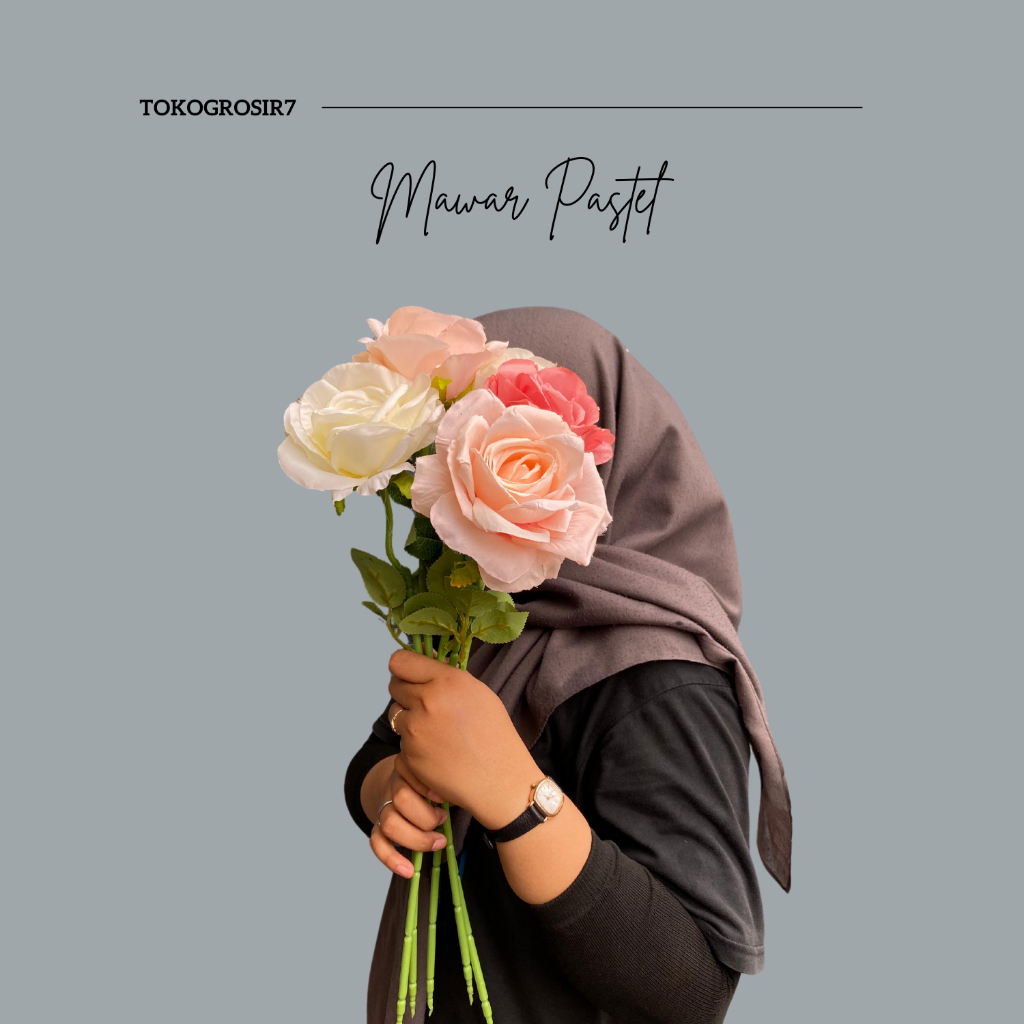 Bunga Palsu Artificial Mawar Warna pastel untuk Dekorasi Hiasan Buket Bunga Rose plastik properti