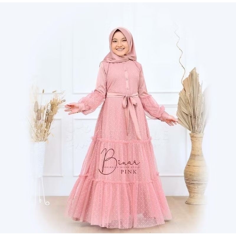 Gamis BINAR gamis anak perempuan umur 7 8 9 10 11 12 13 14 tahun _ Gamis anak syar'i kids set jilbab