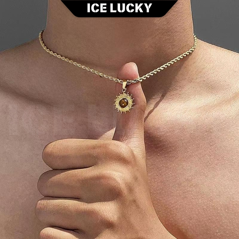 1287 Kalung Pria Gaya Korea Kalung Titanium laki-laki Kalung Bunga Matahari Emas Unisex Tahan Air An