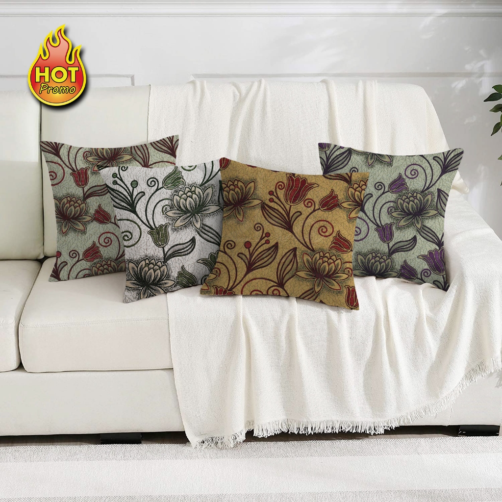 Sarung Bantal Sofa Kursi Tamu Mewah Kekinian Motif Bunga Merah Hijau ungu 40x40