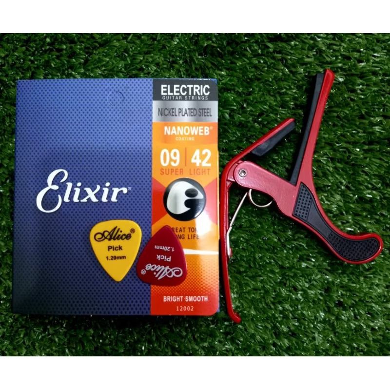 RETATARU. SENAR GITAR AKUSTIK/LISTRIK ELIXIR [1SET+CAPOBESI+PICK] IMPORT TERBAIK ANTI KARAT