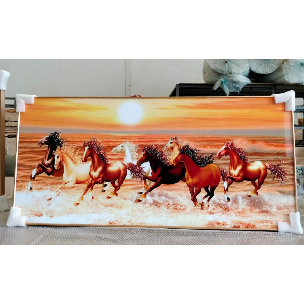 Lukisan Porcelain 5D Hiasan Dinding Detail Diamond - 8 Kuda - Mewah & Elegan