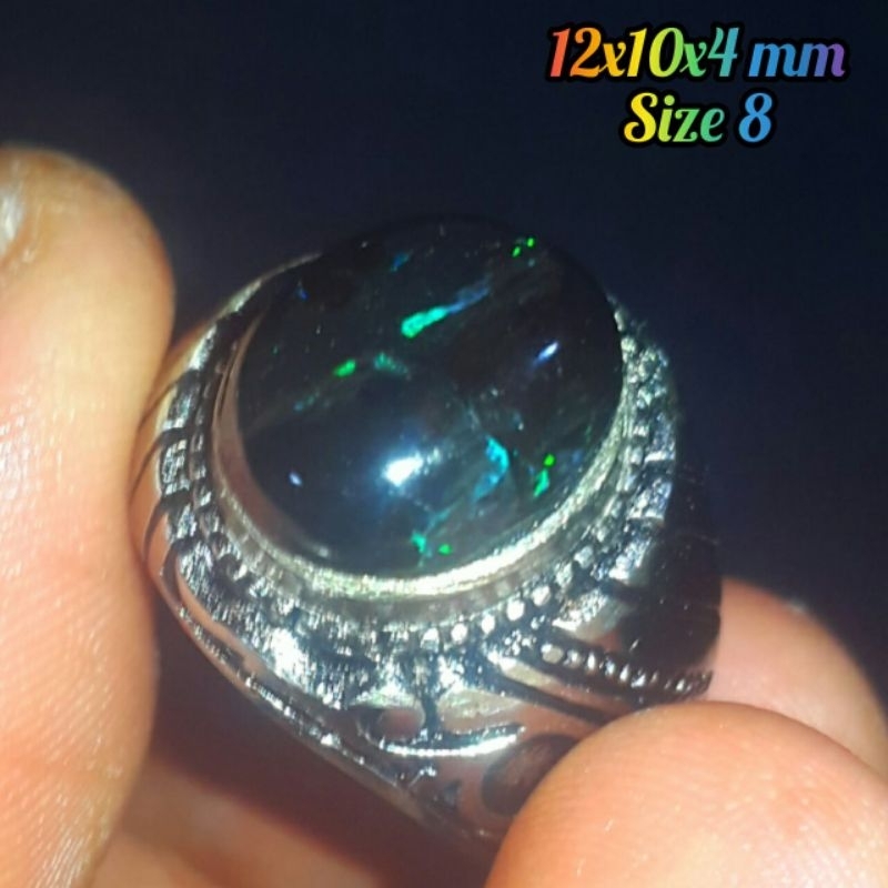 Cincin Batu Akik Black Opal Sempur Natural Jarong Bahan Ranting
