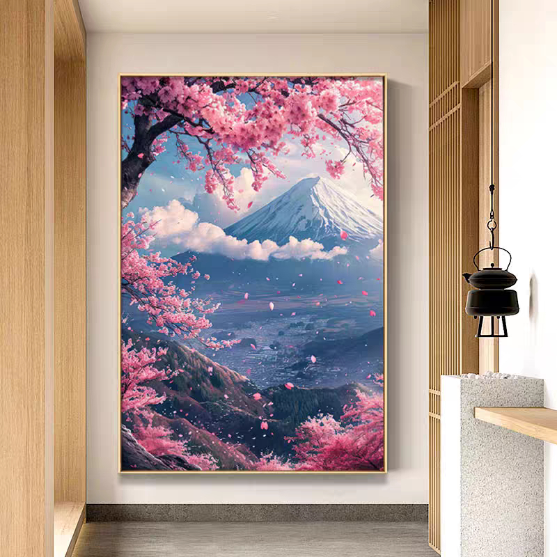 Pajangan Lukisan Porcelain 5D Diamond Motif Sakura  Mewah Elegan