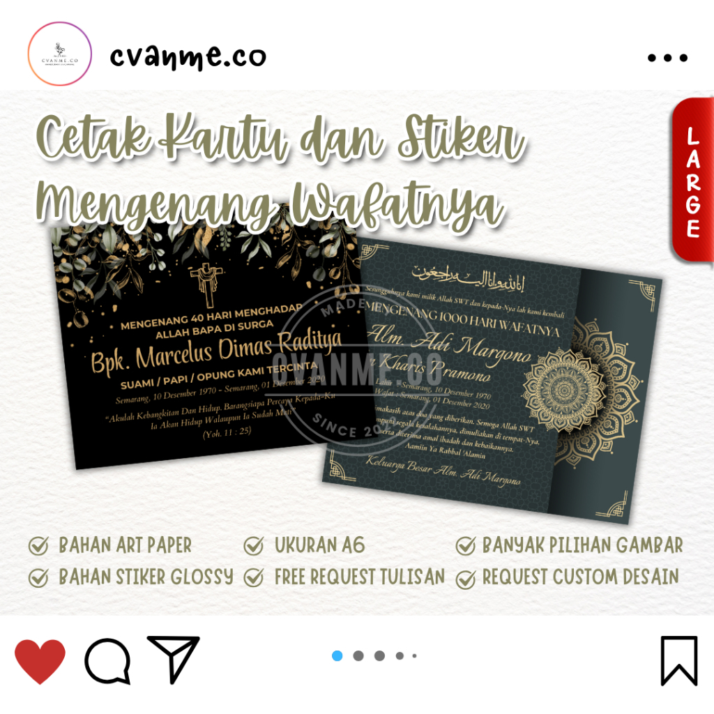 

L | Cetak Kartu /Stiker Mengenang 40 | 100 | 1000 Hari Wafatnya | Custom Stiker | Custom Kartu | Mengenang Wafatnya | Ukuran 10 x 14 cm
