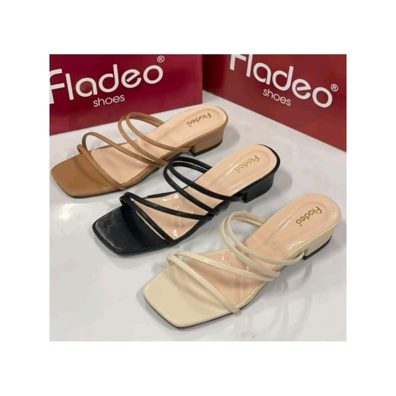 Fladeo sendal selop tali heels 3 cm terbaru fleksibel whitea12 Sandal Mules Karet Wanita