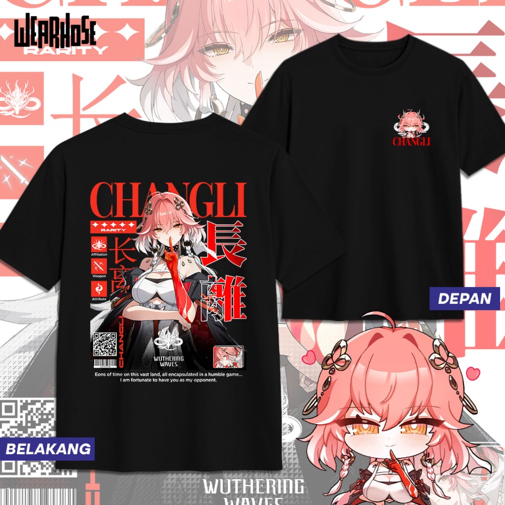 KAOS CHANGLI WUTHERING WAVES CHANGLI WUWA DB Kaos Anime Game Unisex Pria Wanita Atasan Wearhose
